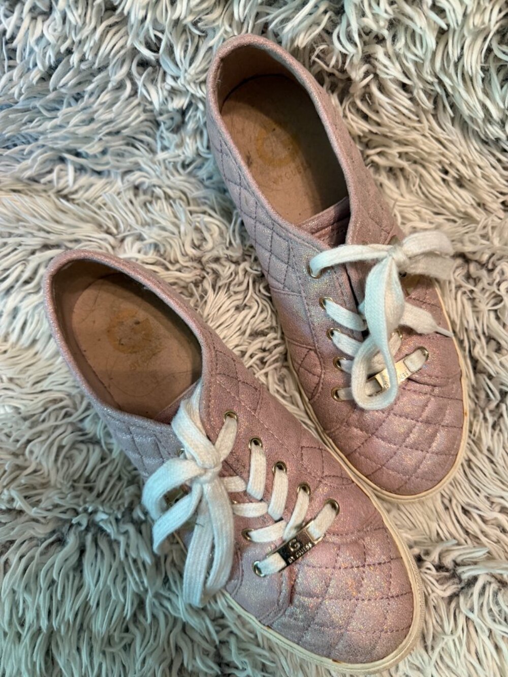 Womens Guess Sneakers Pink Glitter Sparkle Size 9M - Picture 3 of 7